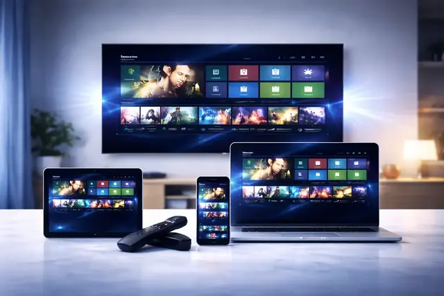 AllTimeIPTV streaming on a smart TV, tablet, laptop and phone at once